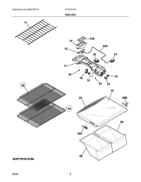 Frigidaire Refrigerator & Freezer Shelves 240360908 (OEM) Refrigerator & Freezer Frigidaire