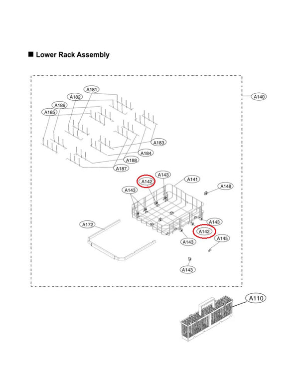 LG Dishwasher Wheel Assemblies / Transport Assemblies 4581DD3003C (OEM) Dishwasher LG