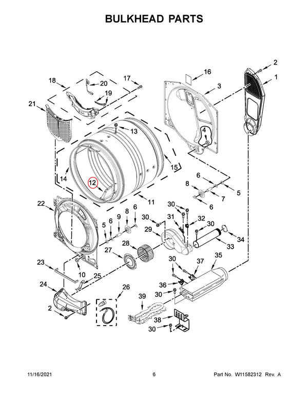Whirlpool Dryer Misc. Parts W10416098 (OEM) Dryer Whirlpool