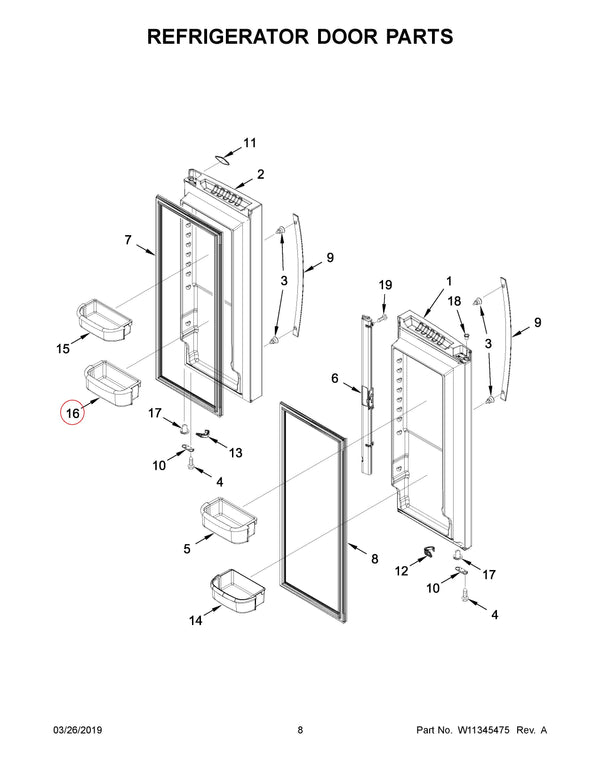 Whirlpool Refrigerator & Freezer Door Bins WPW10371194 (OEM) Refrigerator & Freezer Whirlpool