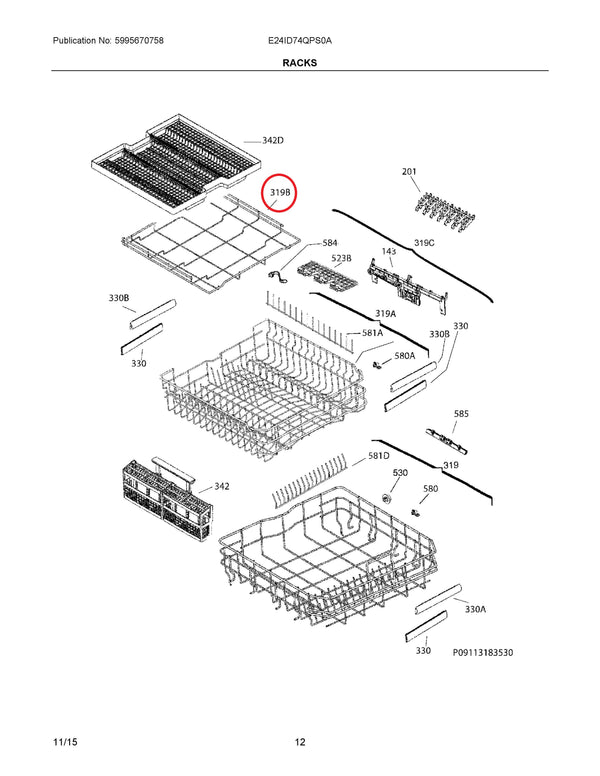 Frigidaire Dishwasher Racks A00004305 (OEM) Dishwasher Frigidaire