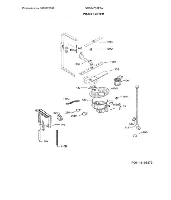 Frigidaire Dishwasher Spray Arms 111920868 (OEM) Dishwasher Frigidaire