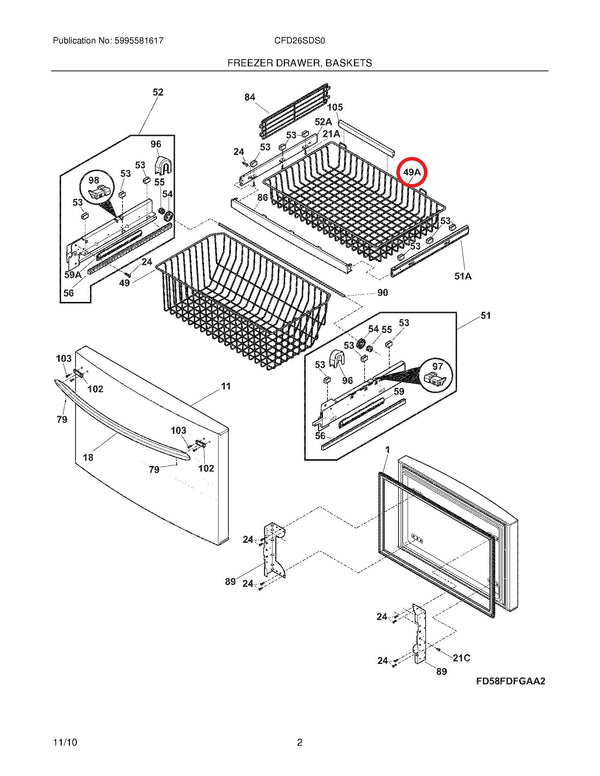 Frigidaire Refrigerator & Freezer Freezer Bins 241780815 (OEM) Refrigerator & Freezer Frigidaire