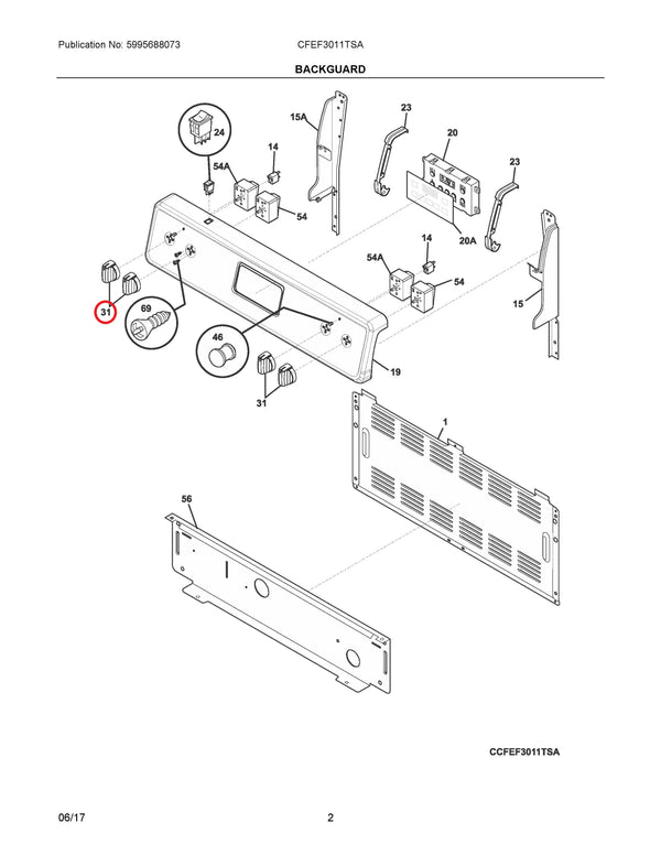 Frigidaire Range Knobs 5304508956 (OEM) Range Frigidaire