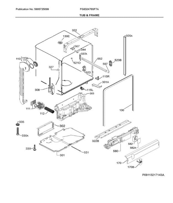 Frigidaire Dishwasher Seals / Gaskets 117158011 (OEM) Dishwasher Frigidaire