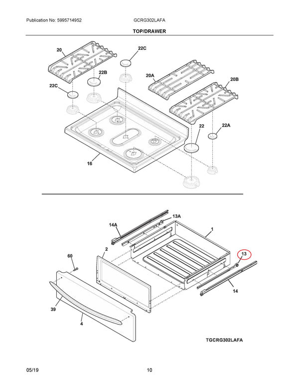 Frigidaire Range Drawer Glides 5304517905 (OEM) Range Frigidaire