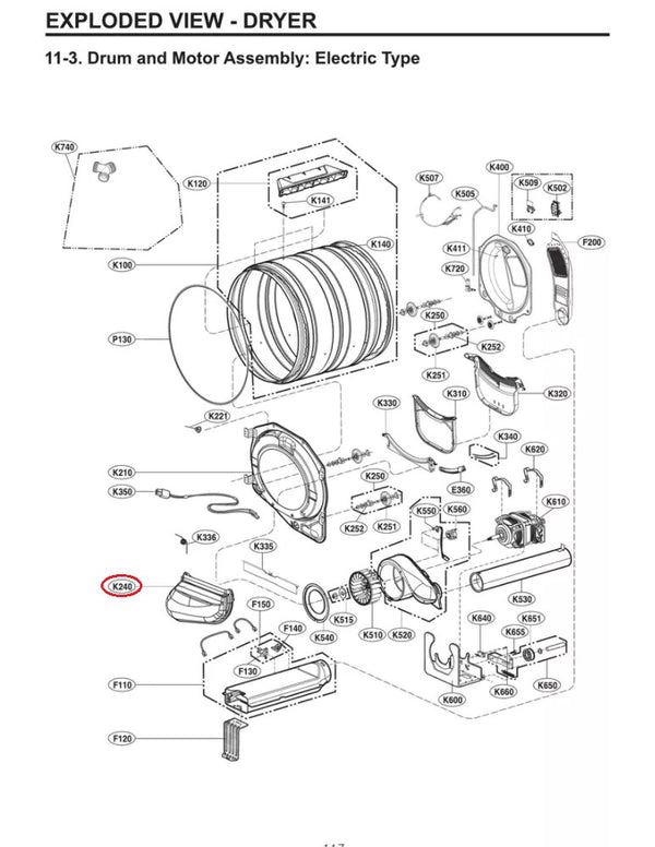 LG Dryer Lint Chutes 5209EL1002F (OEM) Dryer LG