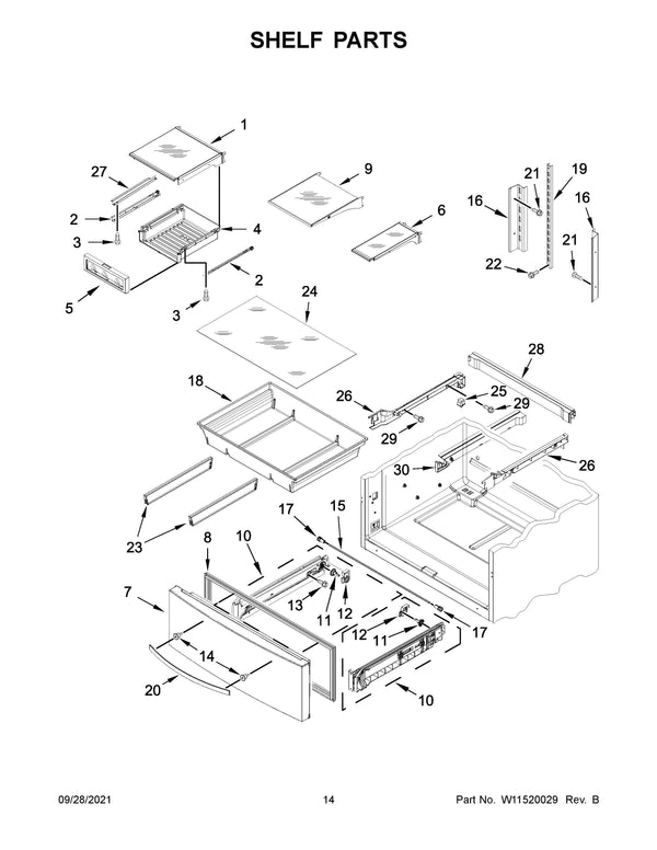 Whirlpool Refrigerator & Freezer Shelves W11243759 (OEM) Refrigerator & Freezer Whirlpool