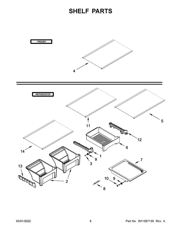 Whirlpool Refrigerator & Freezer Shelves WPW10628707 (OEM) Refrigerator & Freezer Whirlpool