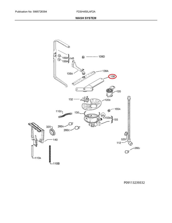 Frigidaire Dishwasher Spray Arms 111922663 (OEM) Dishwasher Frigidaire