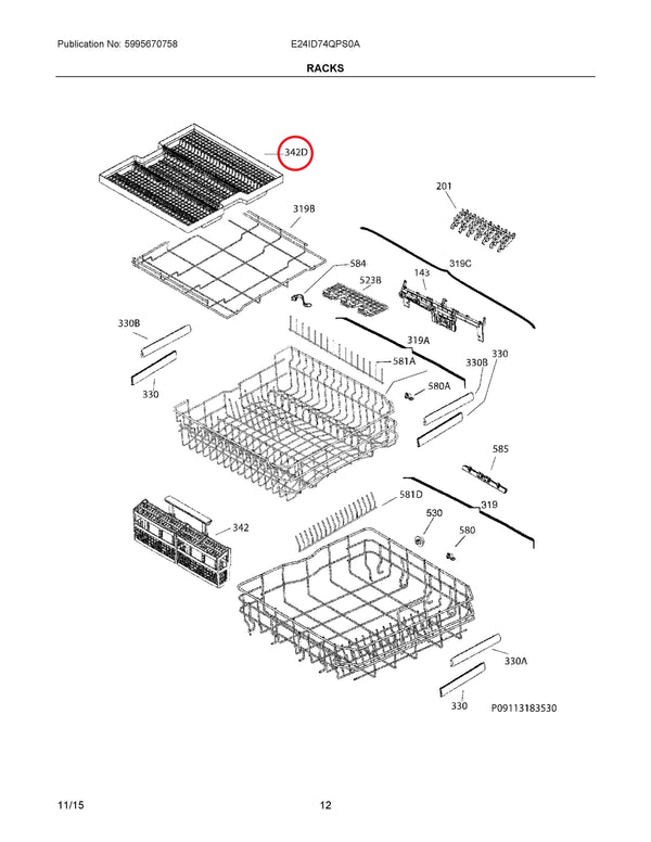 Frigidaire Dishwasher Racks A02899201 (OEM) Dishwasher Frigidaire