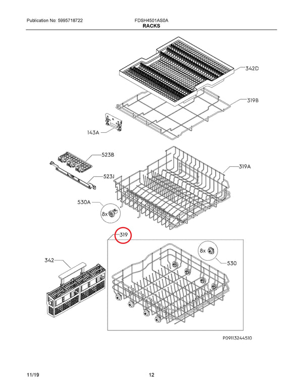 Frigidaire Dishwasher Racks A06629604 (OEM) Dishwasher Frigidaire
